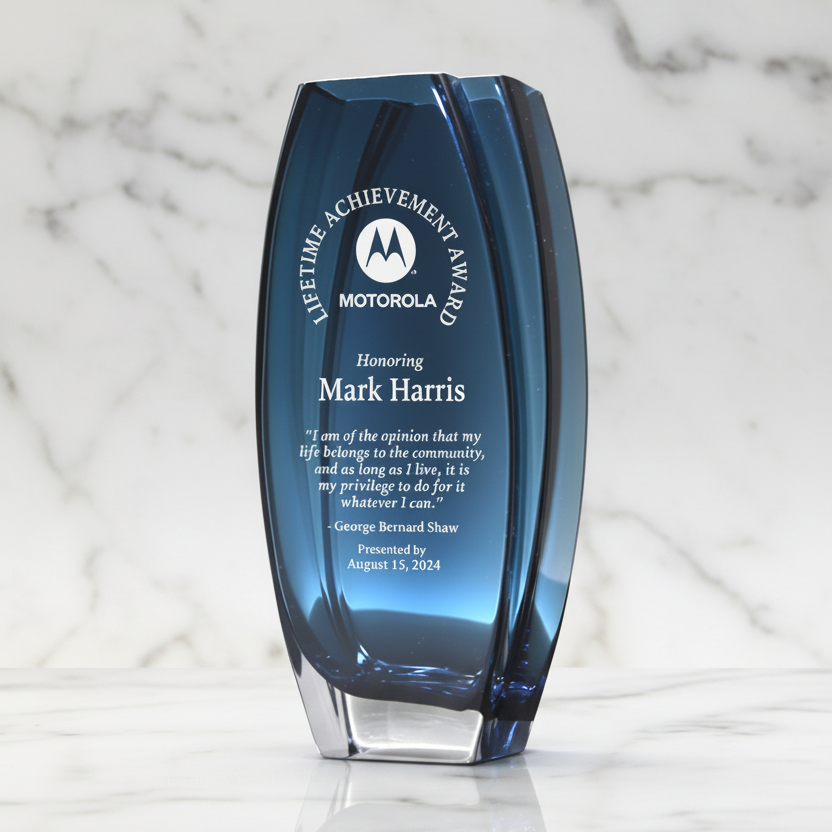 Blue glass vase for engraving