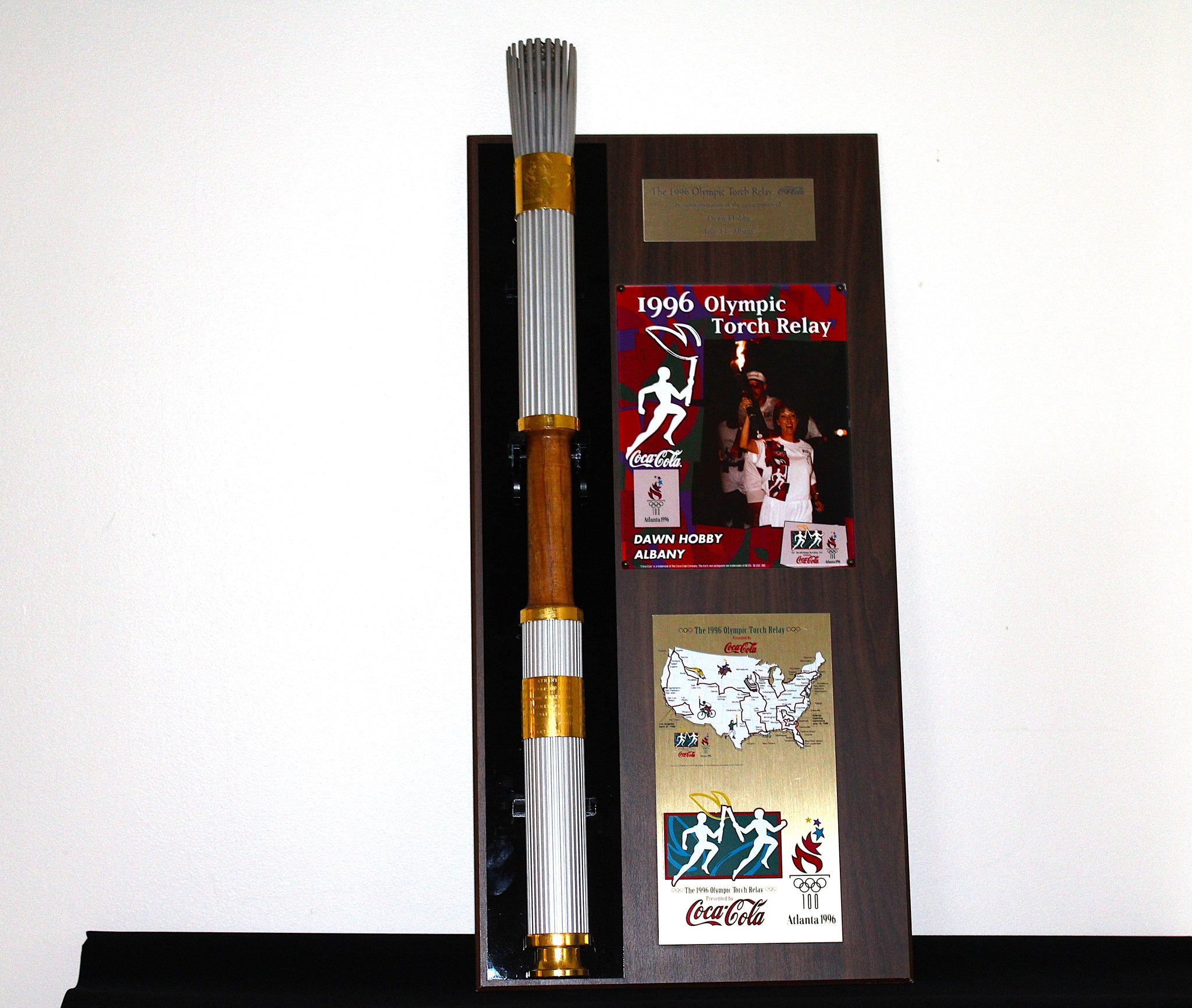 Custom designed plaque with custom holder for torch display Specialty Engraving Georgia. Deal Toy and Deal Tombstones.