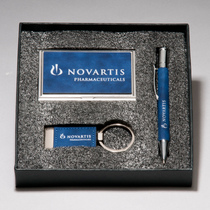 Blue Marbleized Leather Gift Set