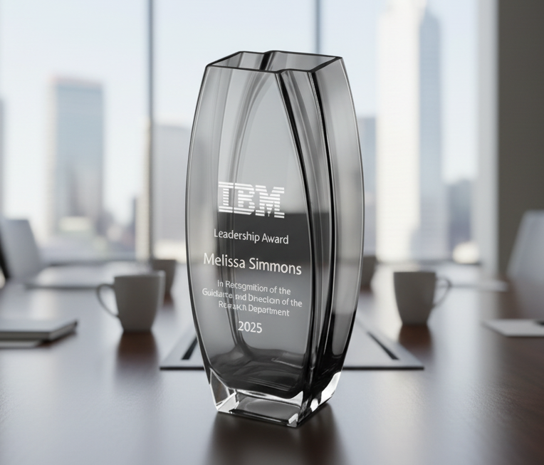 IBM Leadership Award on a table in an office setting
