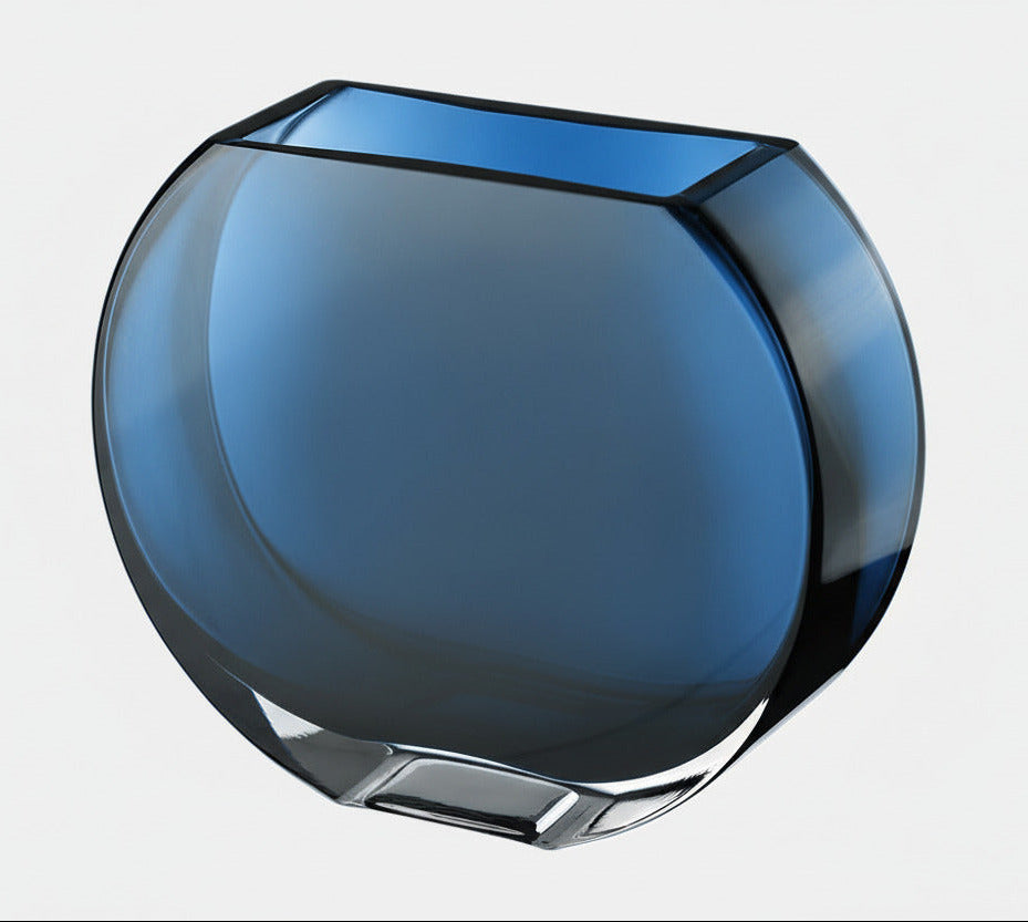 Blue glass sphere vase ready for personalized engraving