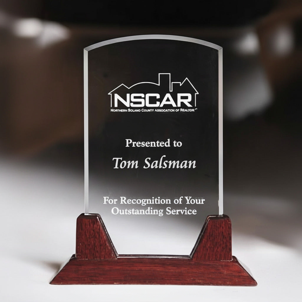 Clearance JADE CRYSTAL award on wood base